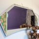 Vintage geometric mirror with floral decoration – painted patinated wood – 79 cm