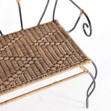 Iron and rattan bench