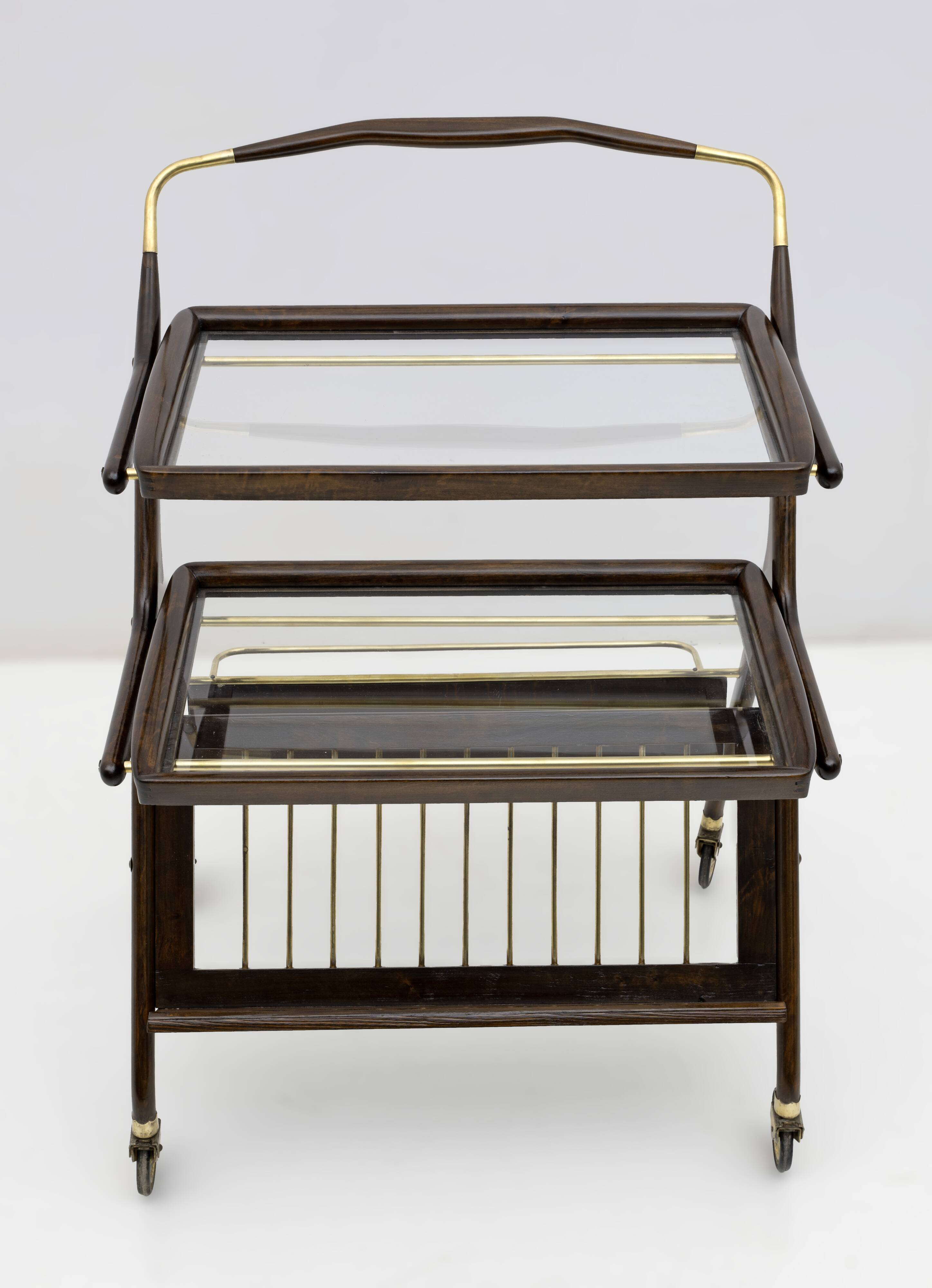 Mid-Century Italian Walnut and Brass Bar Cart, 1950