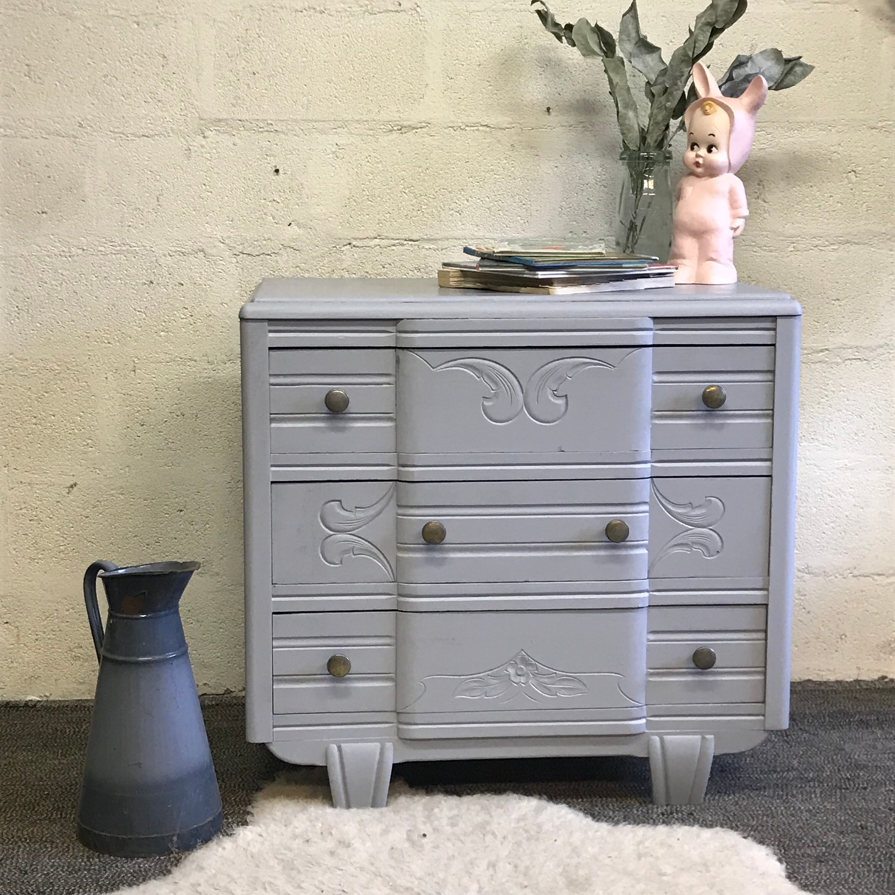 Chest of drawers wooden gray zinc 30 years
