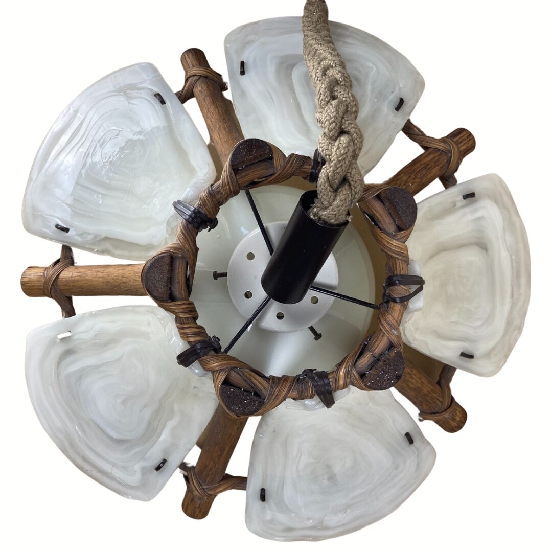 Bamboo acrylic and opaline hanging pendant, 1970,  58cm