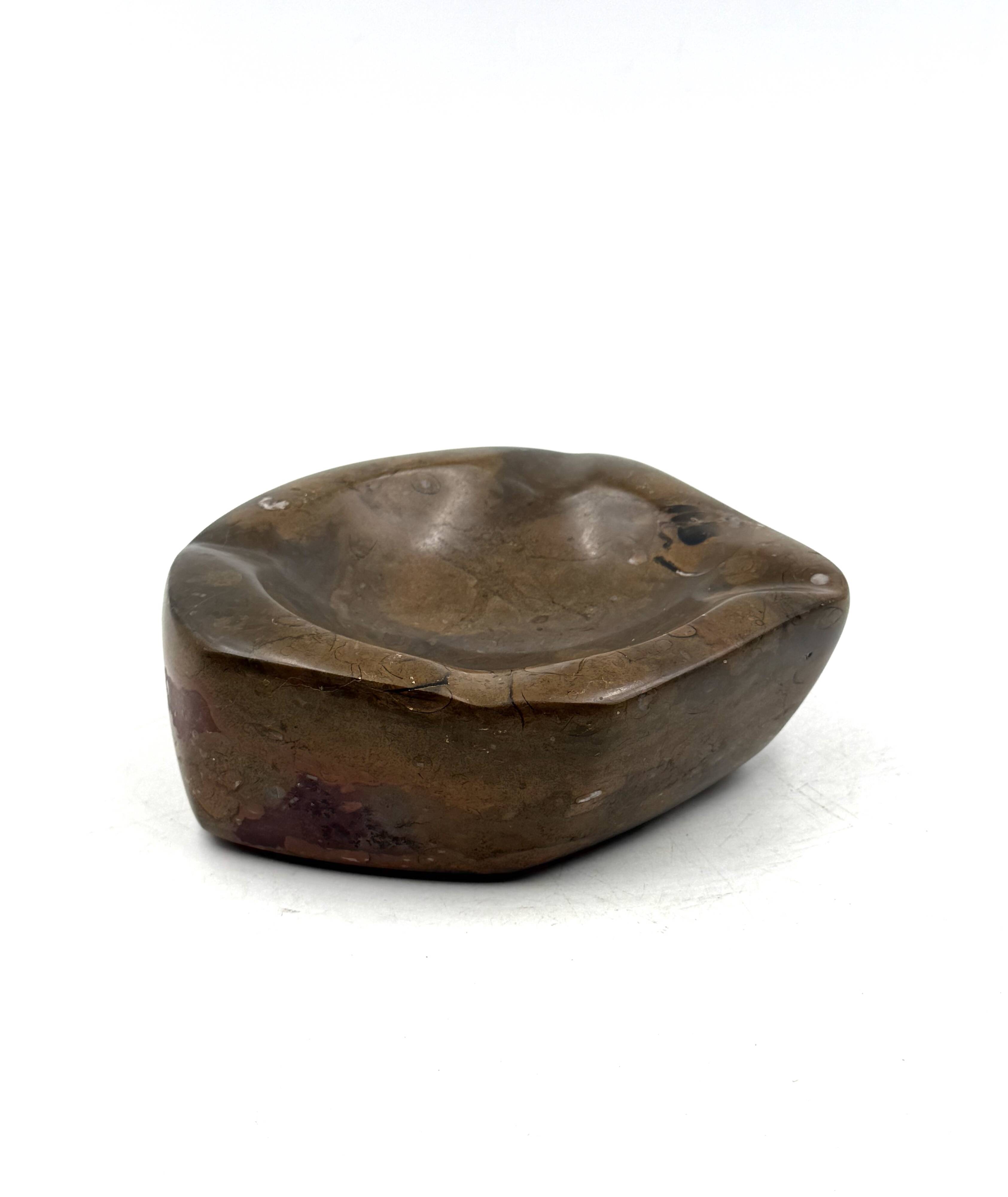 Luxury fossil brown marble ashtray bowl, France 1970s