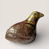 Ancient zoomorphic whistle of a partridge bird in glazed stoneware from La Borne.