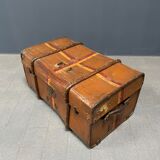 Antique brown travel case with wooden slides from the early 1900s