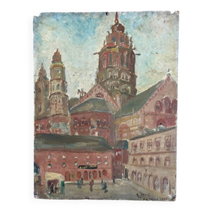 Peinture signée cathédrale - 1925