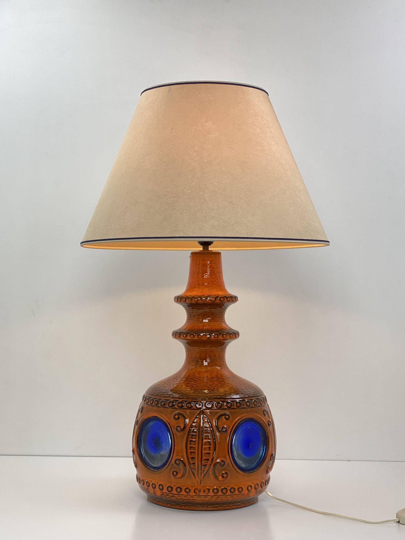 Large vintage ceramic lamp – cobalt blue decor – 1960s/70s