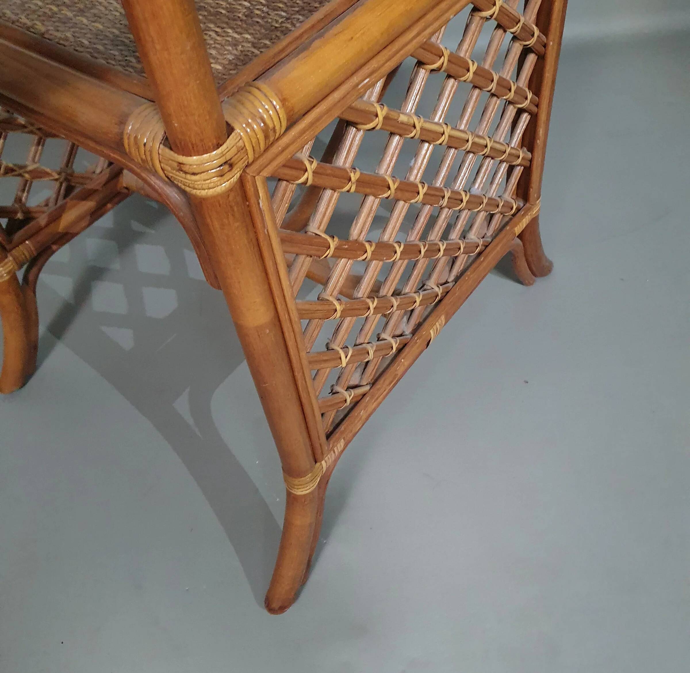 Rattan / bamboo balcony side table / chairs set 1970s
