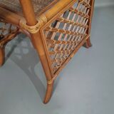 Rattan / bamboo balcony side table / chairs set 1970s