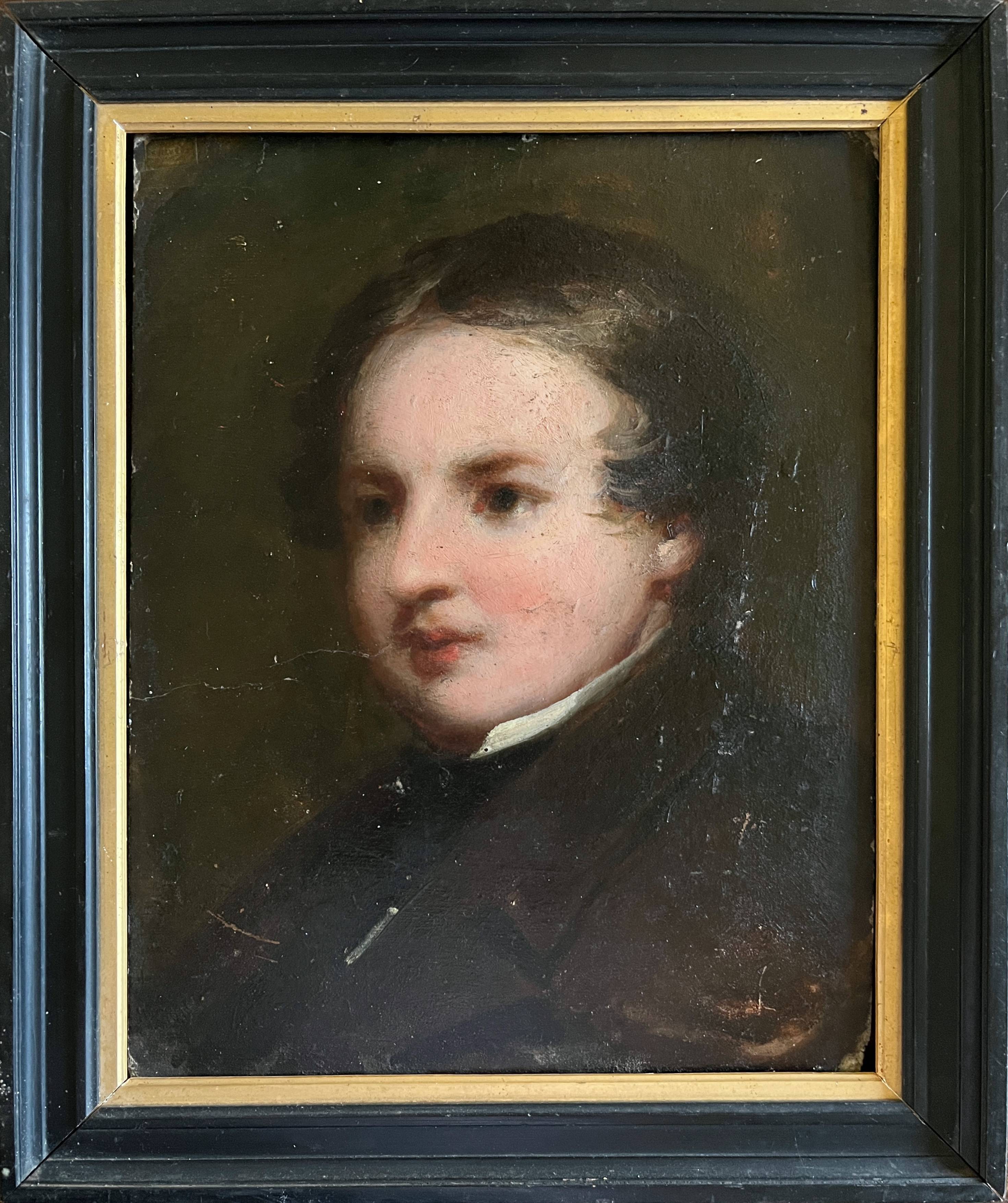 HSP painting "Romantic portrait" young man two-sided 19th century