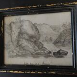Dessin XIXème étude d'eau et de rochers