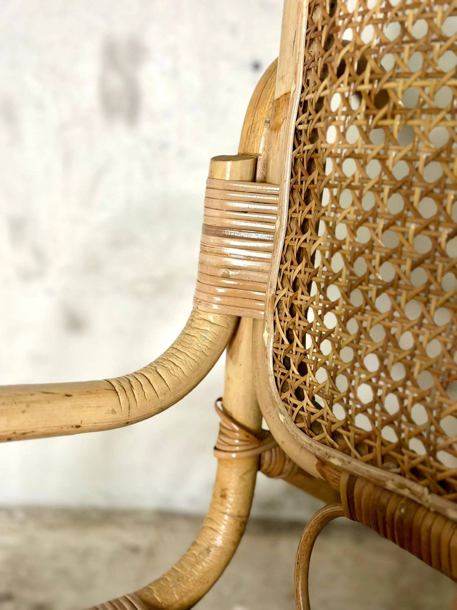 Rattan and cane rocking chair