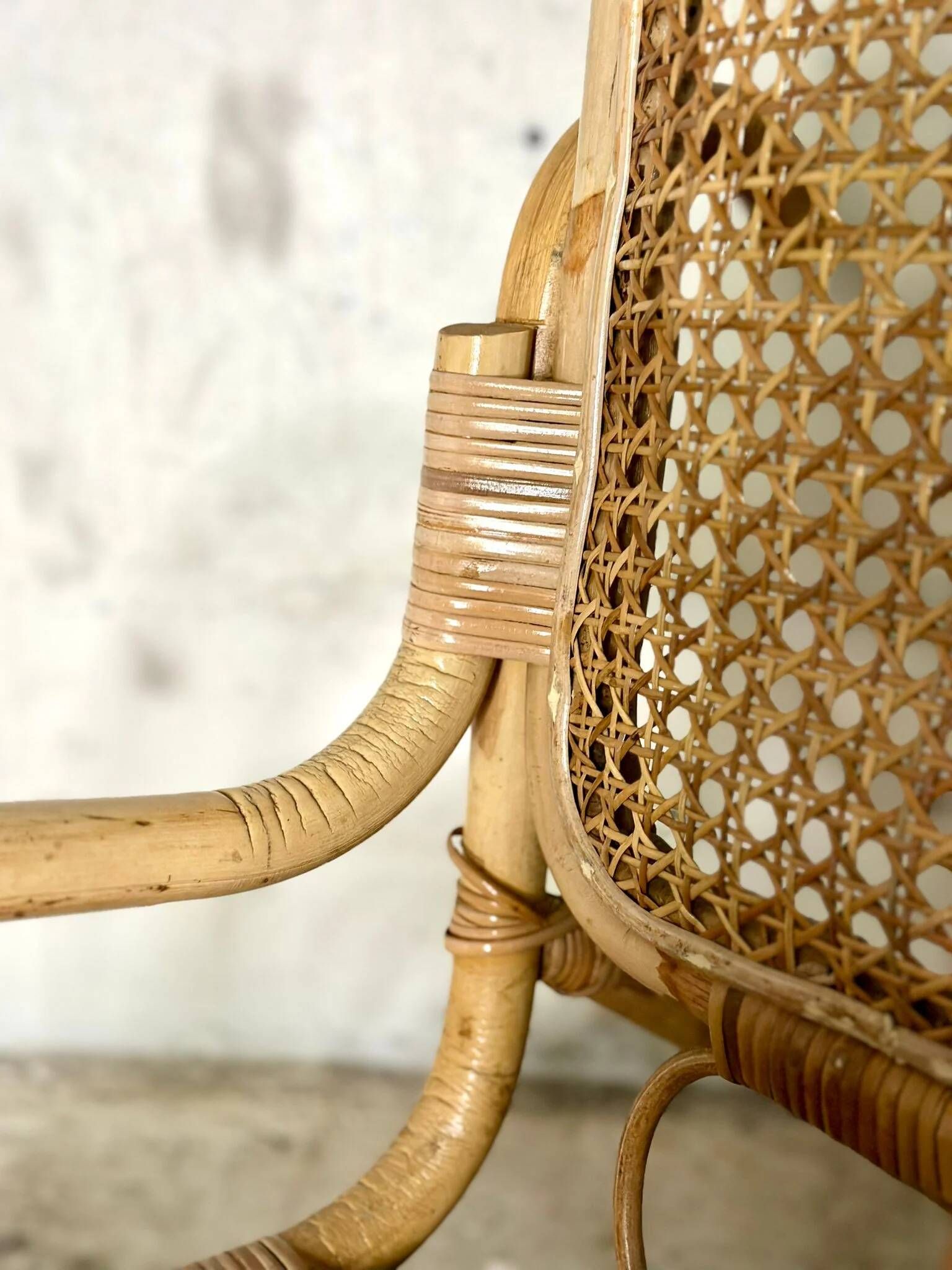 Rattan and cane rocking chair