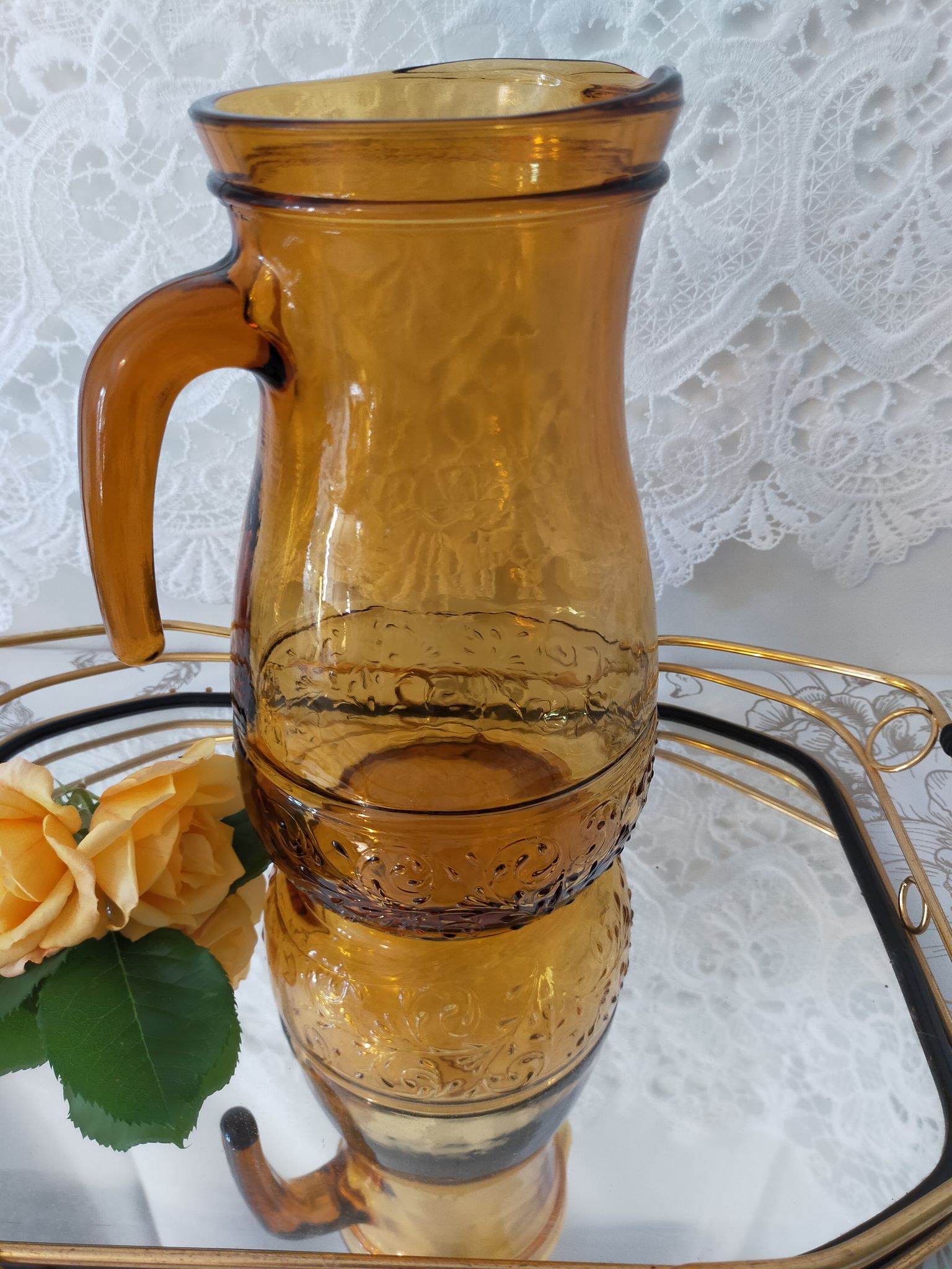 Vintage amber glass water jug made in Italy in the 60s/70s