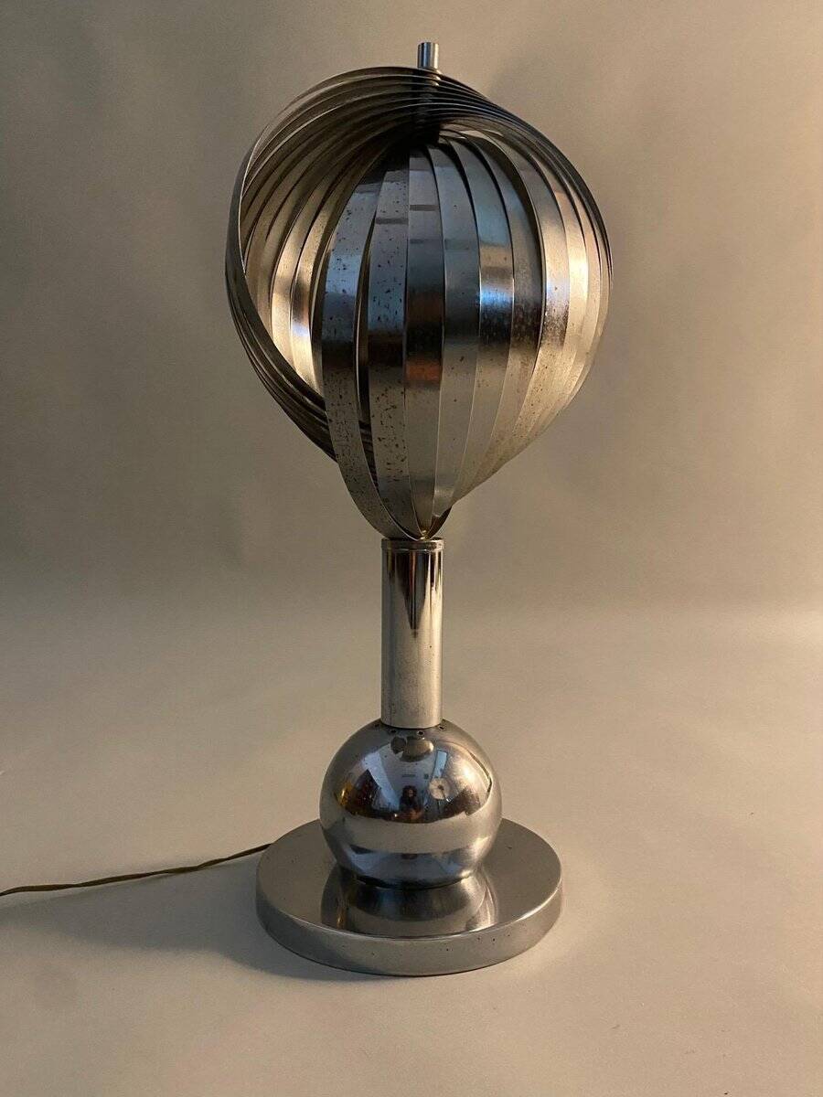 Vintage French Sculptural Table Lamp in Aluminium by Henri Mathieu, 1970s