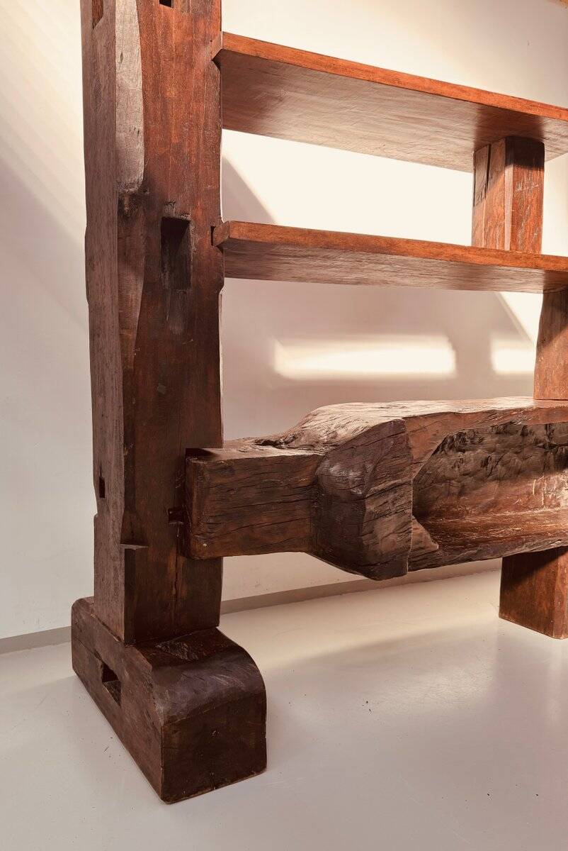 Vintage Brazilian folk art handmade wall cabinet in Cumaru wood, 1960s