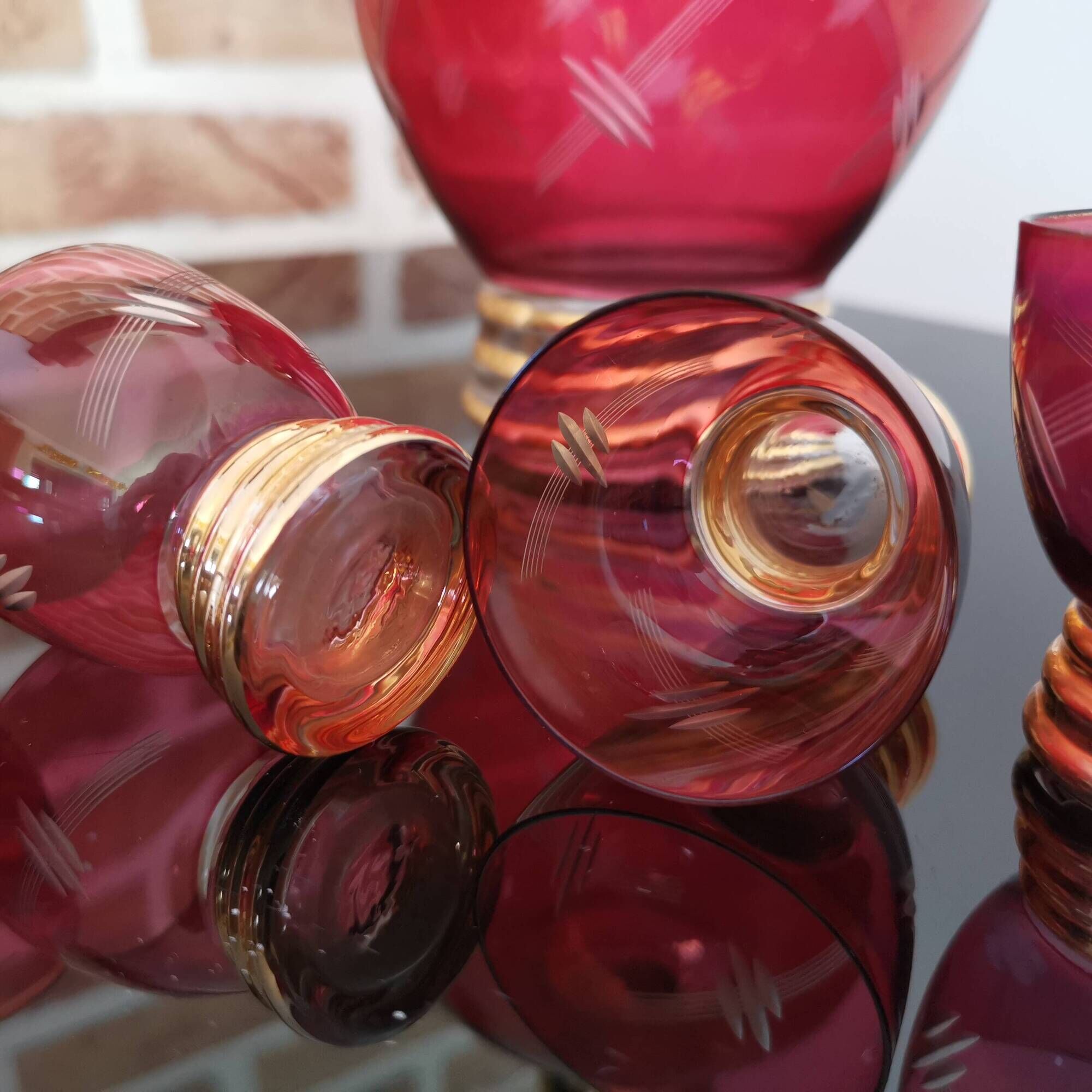 Set of 7 Art Deco glasses and carafe, Verrerie de Monaco Monte Carlo