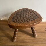 Original brutalist stool carved 60s in solid wood
