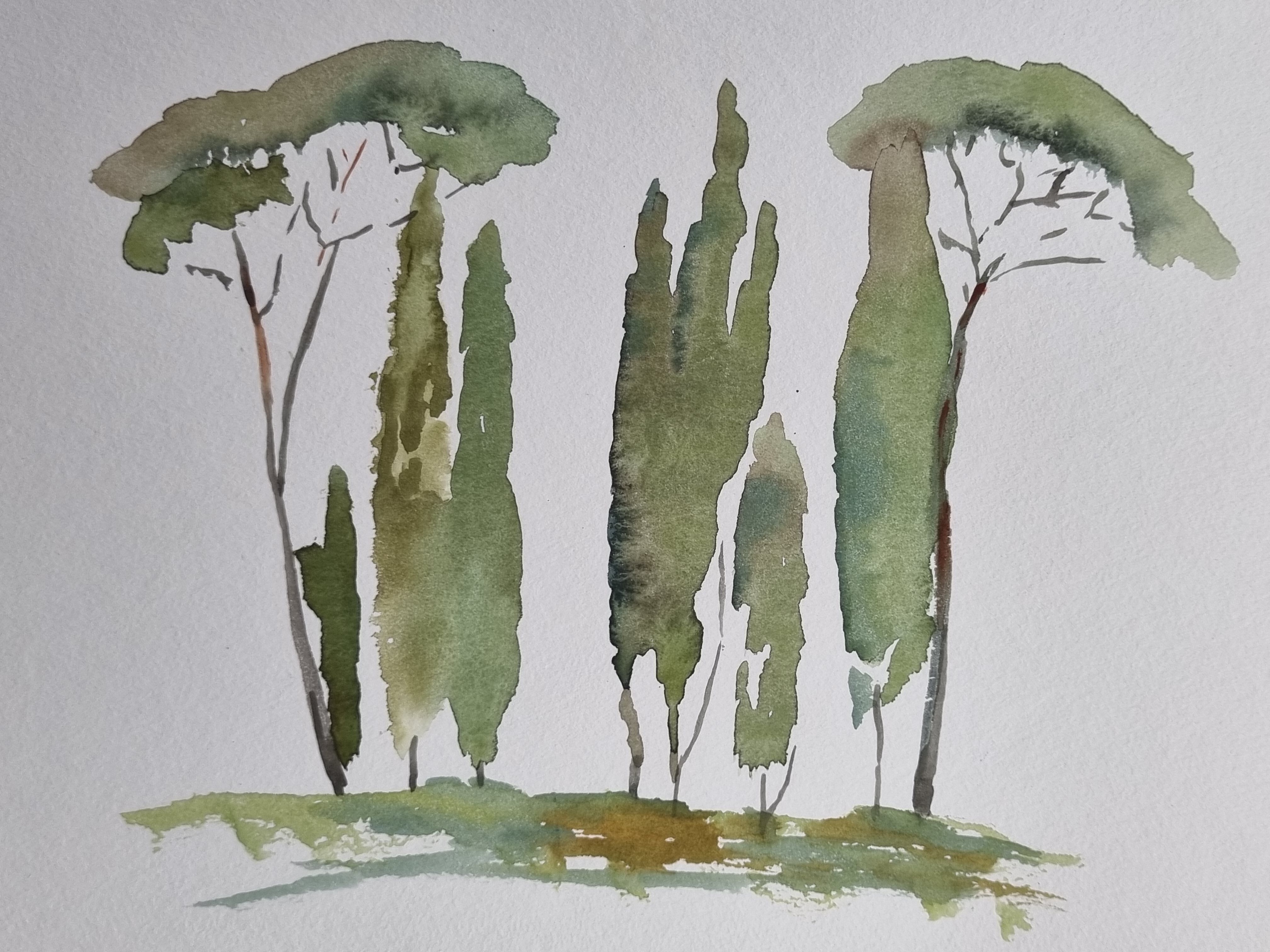 Aquarelle originale, paysage méditerranéen 3, 26 x 25 cm