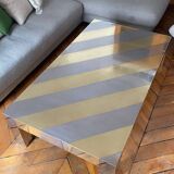 Table basse massive en métal chromé et laiton, Italie années 1970