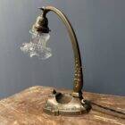 French art nouveau table lamp with transparent glass shade