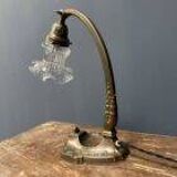 French art nouveau table lamp with transparent glass shade
