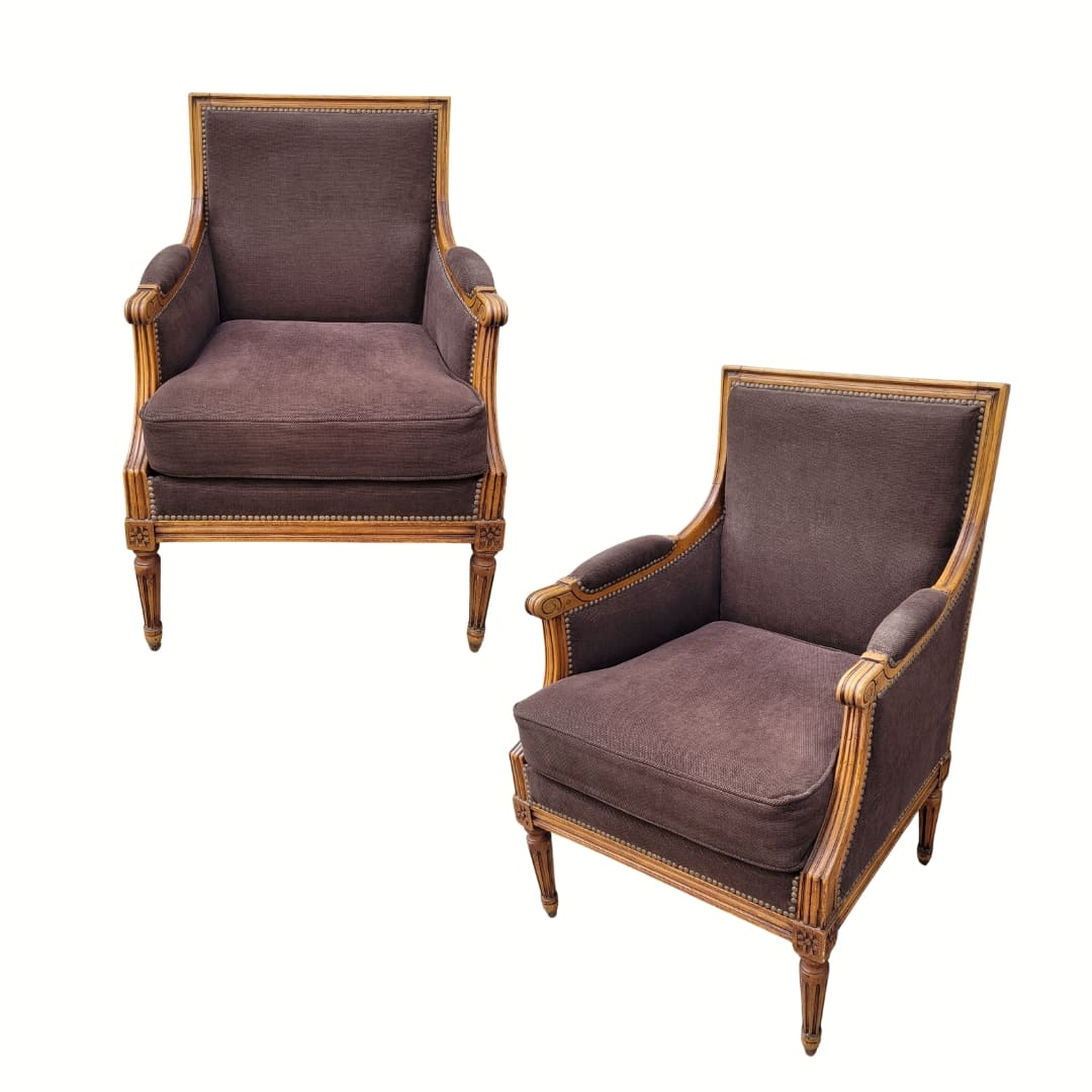 Pair of armchairs in Louis XVI style, Napoleonic III period, 19th century – France