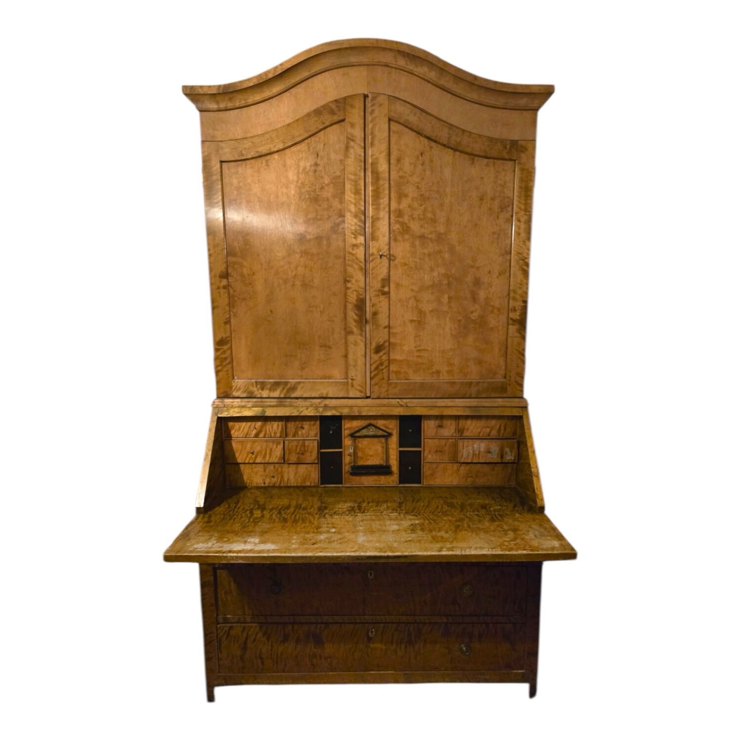 Grand Meuble Scandinave en Bouleau Flammé – XIXe Siècle – Écritoire