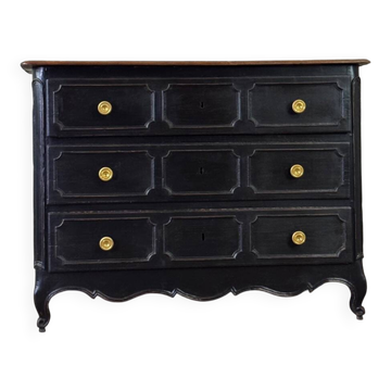 Commode en chêne Louis XV, patine noire, XVIIIe siècle