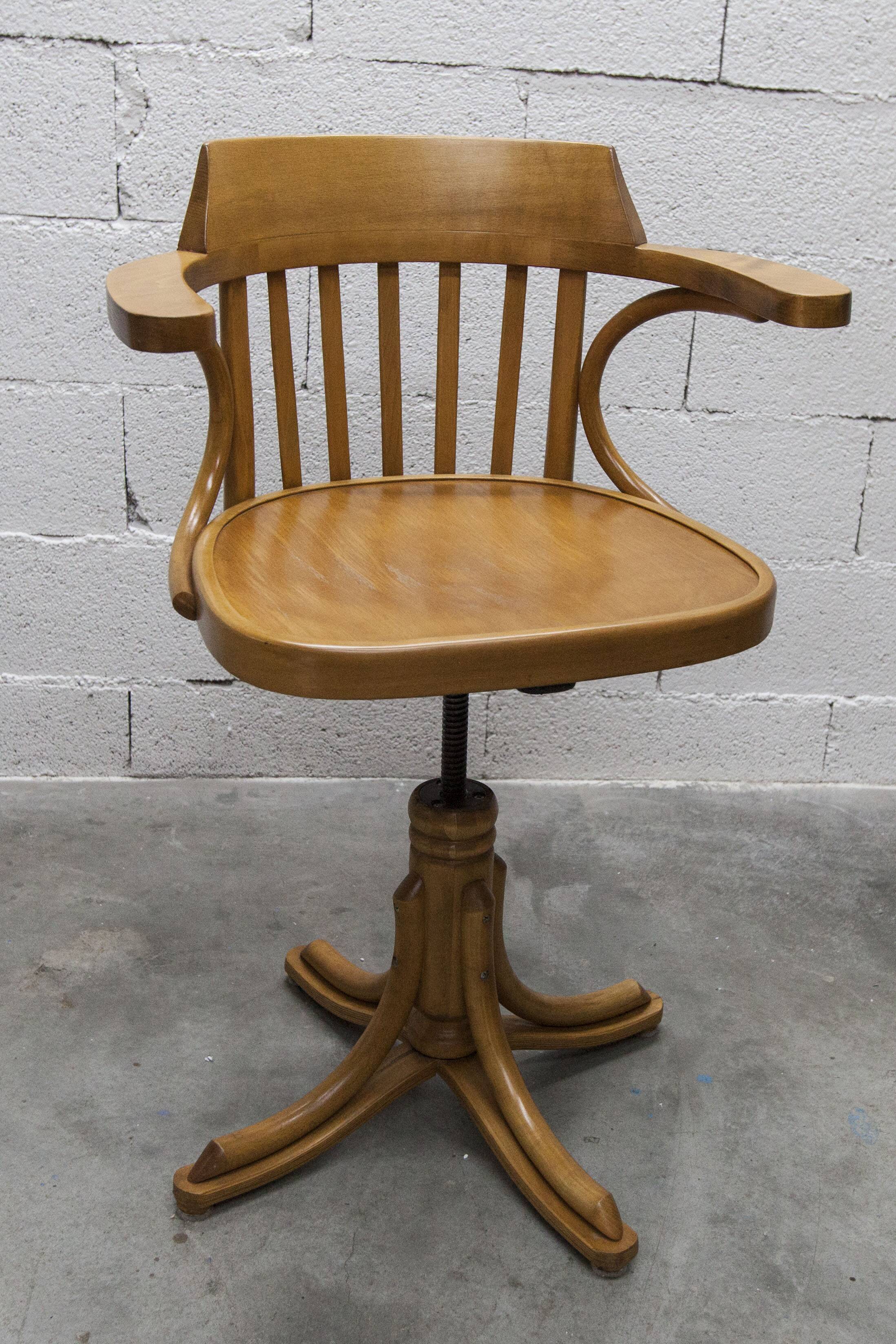 Scandinavian 1960s curved wood swivel office chair