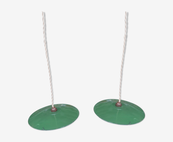 Pair of industrial suspensions in green enamelled sheet metal