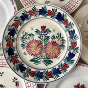Set of 6 flat plates mismatched pink Badonviller, Longchamp, Digoin "Rosa" and Quimper