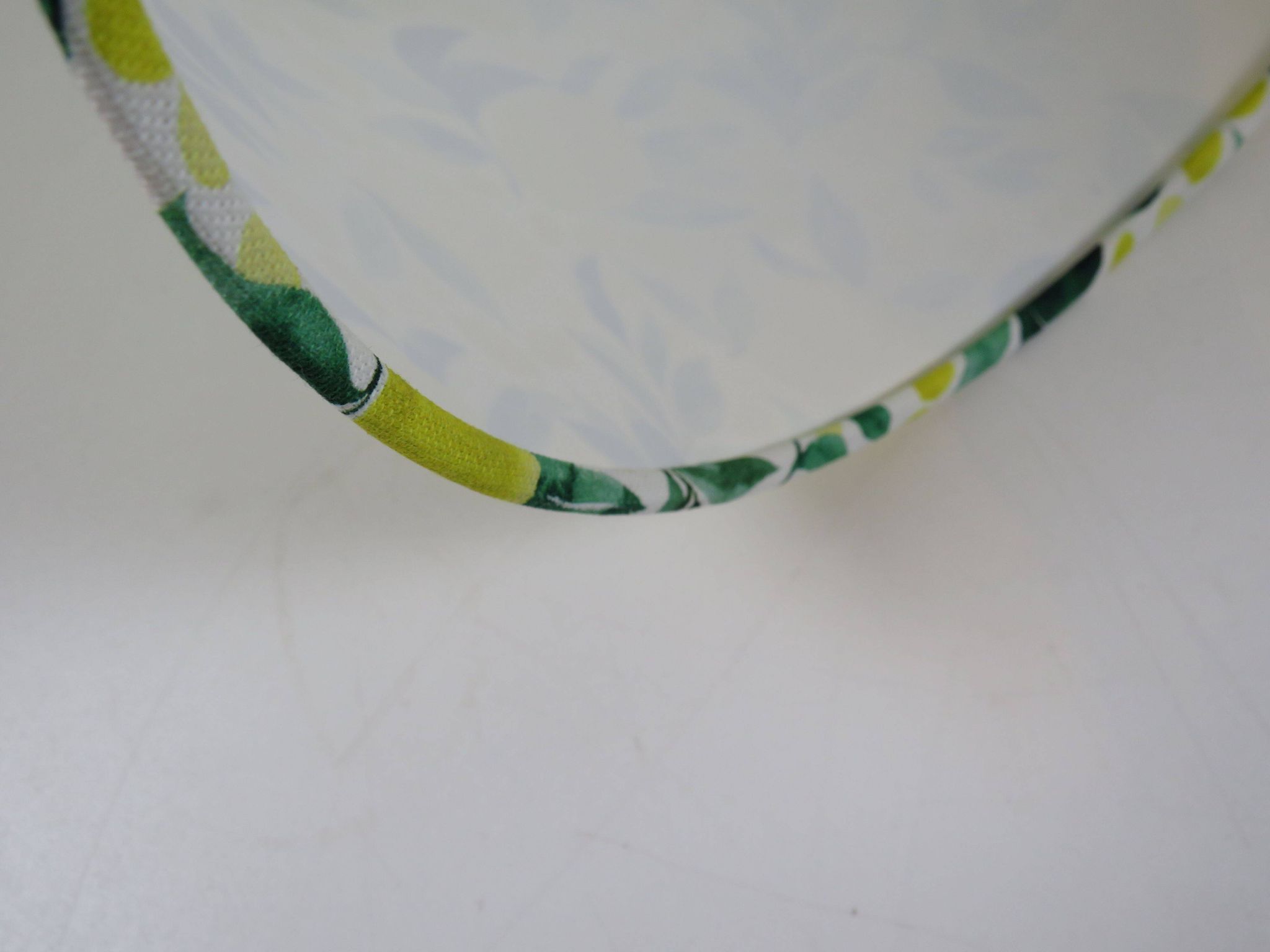 Vintage white ceramic lamp with custom lemon shade.