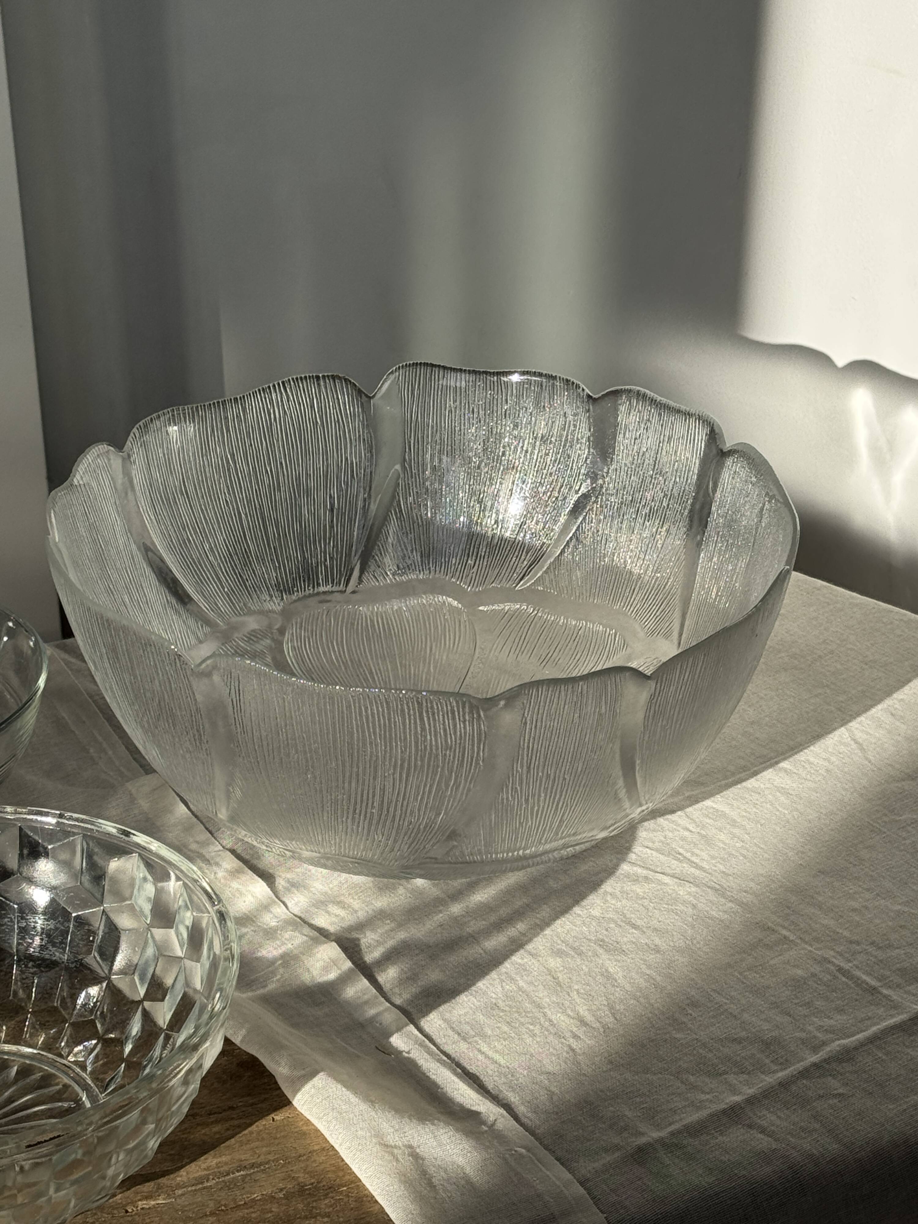 Small vintage glass bowl with a cube pattern.