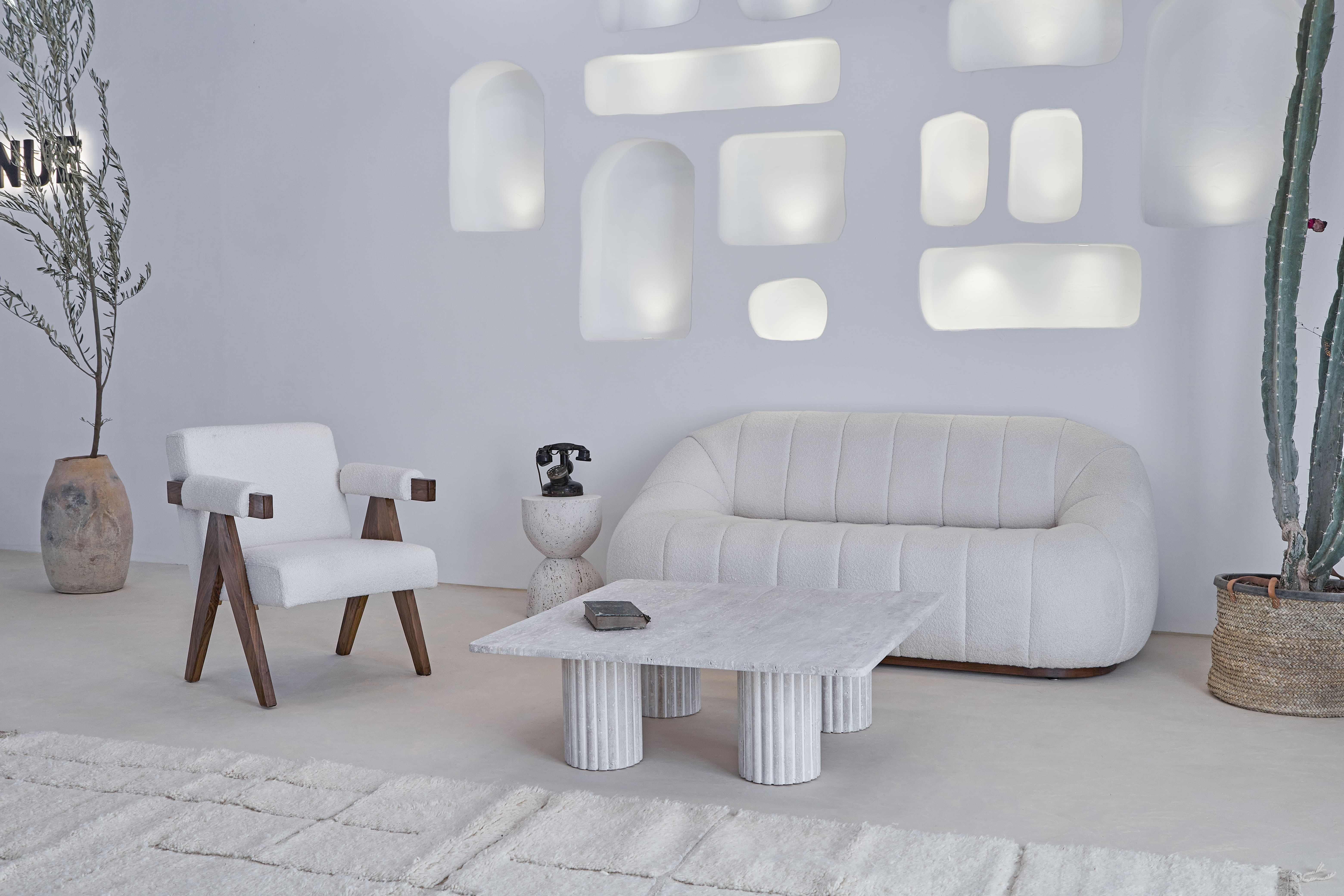 Natural travertine square coffee table