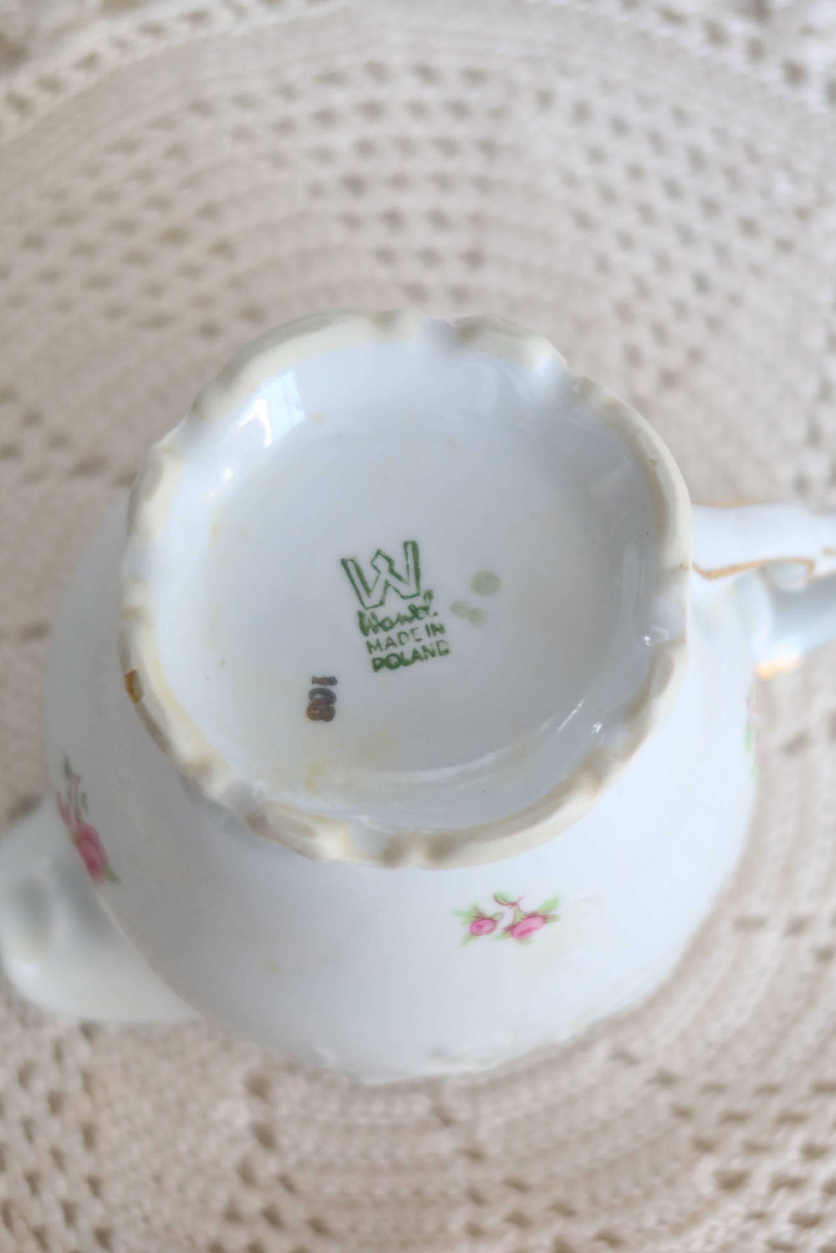 Vintage white porcelain milk jug – Romantic floral pattern