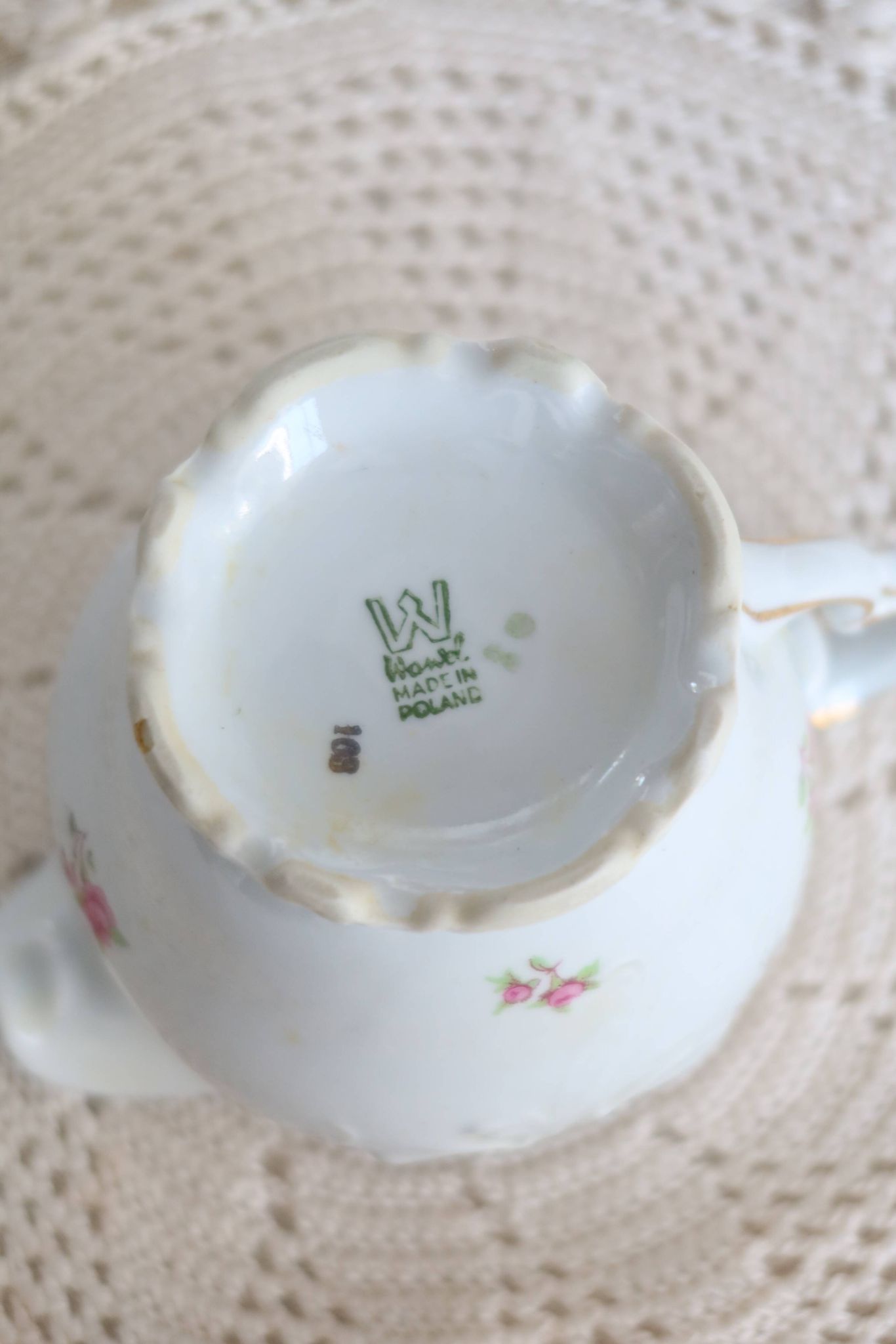 Vintage white porcelain milk jug – Romantic floral pattern