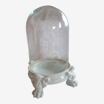 Glass deco globe and base legs of white ceramic lion j.p.l paris