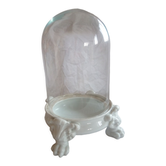 Globe deco en verre et socle pattes de lion ceramique blanche j.p.l paris