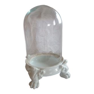 Glass deco globe and base legs of white ceramic lion j.p.l paris