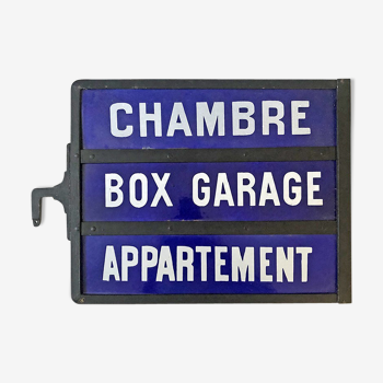 Plaque émaillée double face vintage 50's "Chambre - Box - Garage - Appartement"