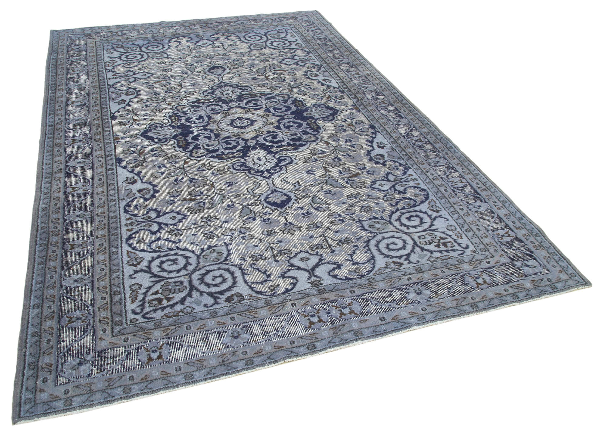 Handmade carved anatolian 1970s 191 cm x 276 cm blue rug
