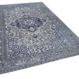 Handmade carved anatolian 1970s 191 cm x 276 cm blue rug