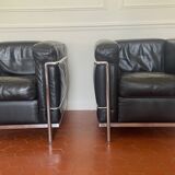 Pair of armchairs LC2 Perriand Jeanneret Le Cobusier Cassina edition