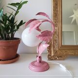 Opaline bedside lamp and pink leaves