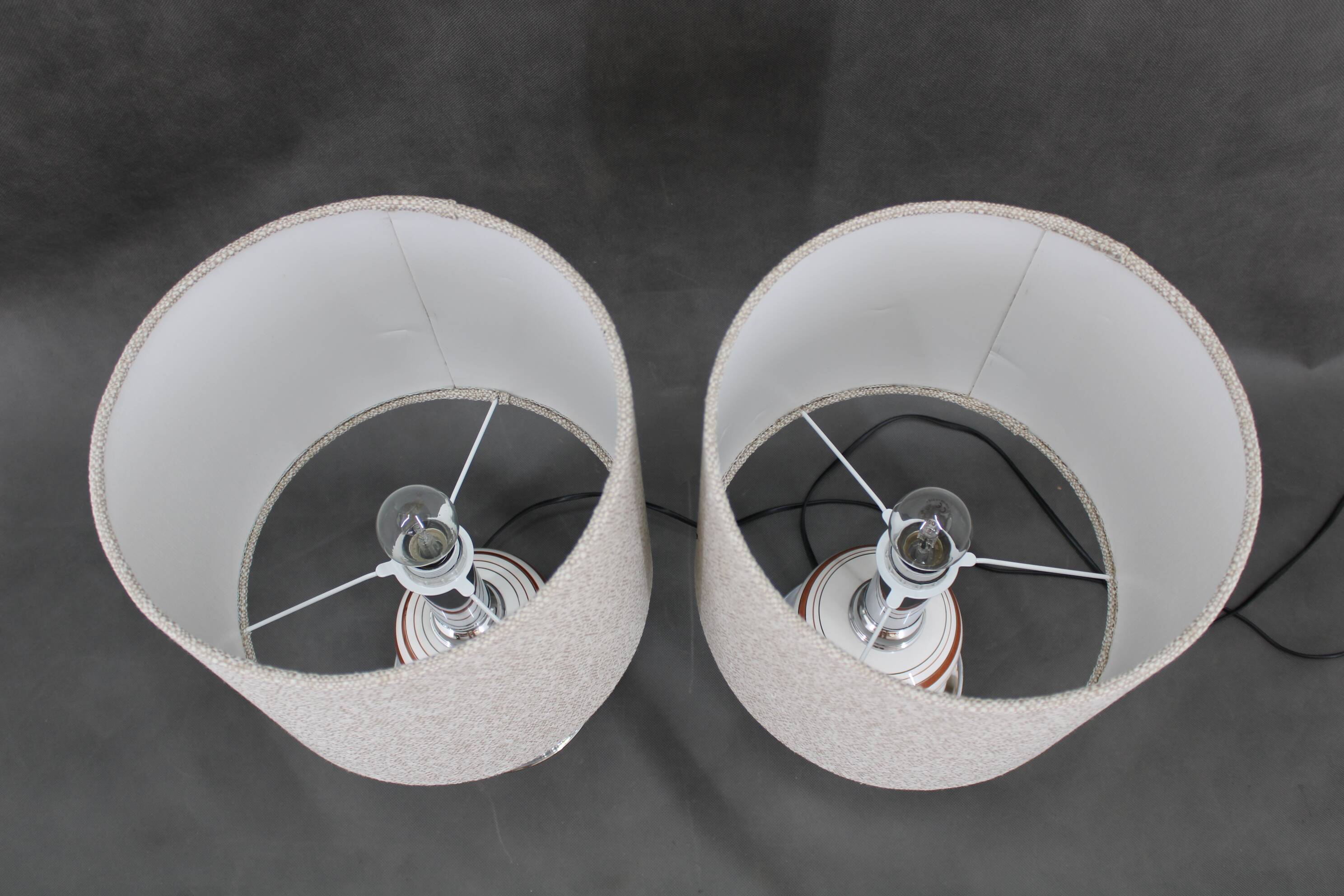 1970s Pair Of Table Lamps With New Fabric Shade, Italy