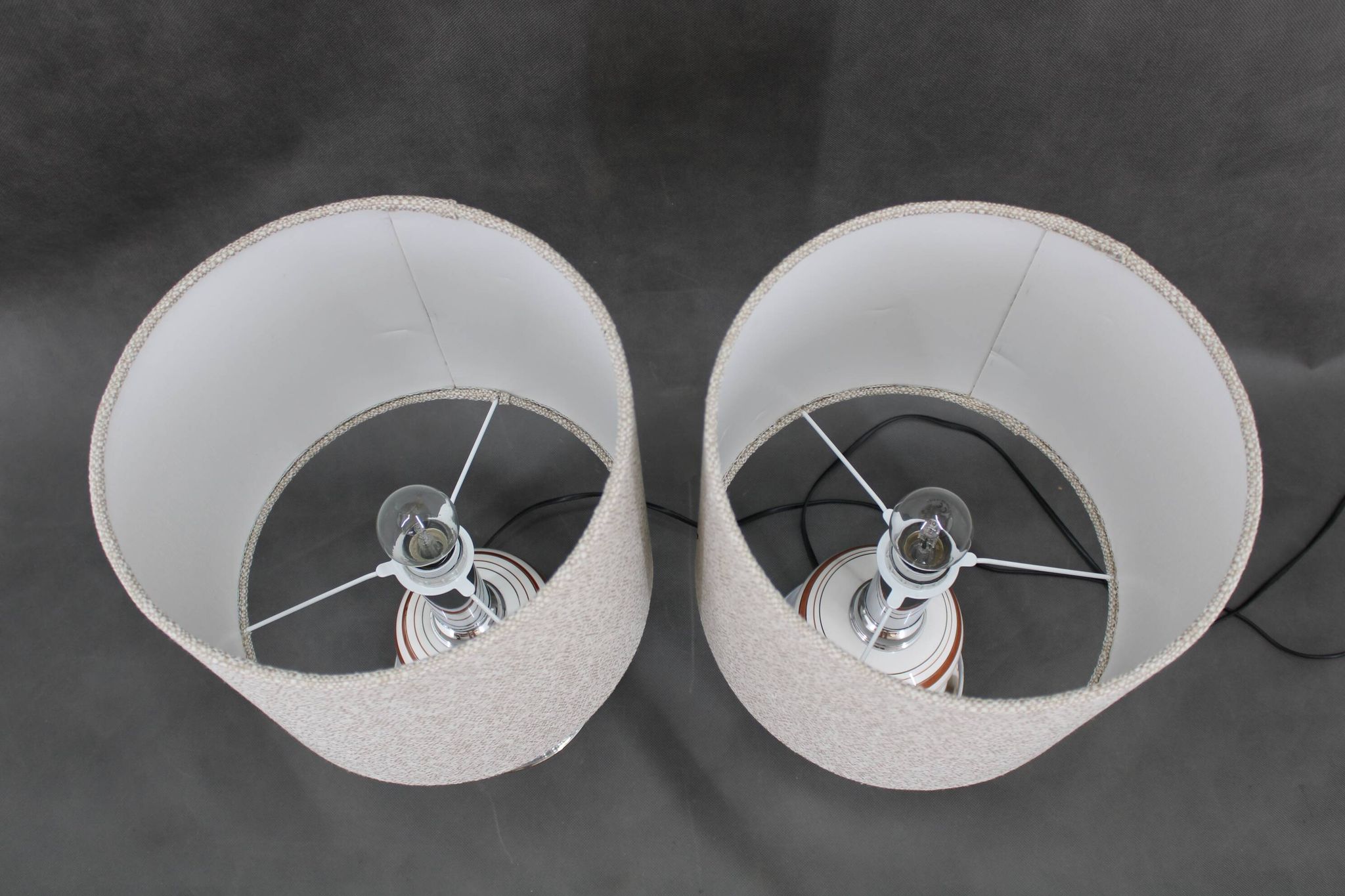 1970s Pair Of Table Lamps With New Fabric Shade, Italy