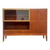 High vintage wooden sideboard with display cabinet and bar - Scandinavian style