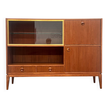 High glazed enfilade with vintage wooden bar in Scandinavian style.