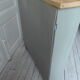 Vintage pearl grey green bookcase, 2 shelves, pitchpin top