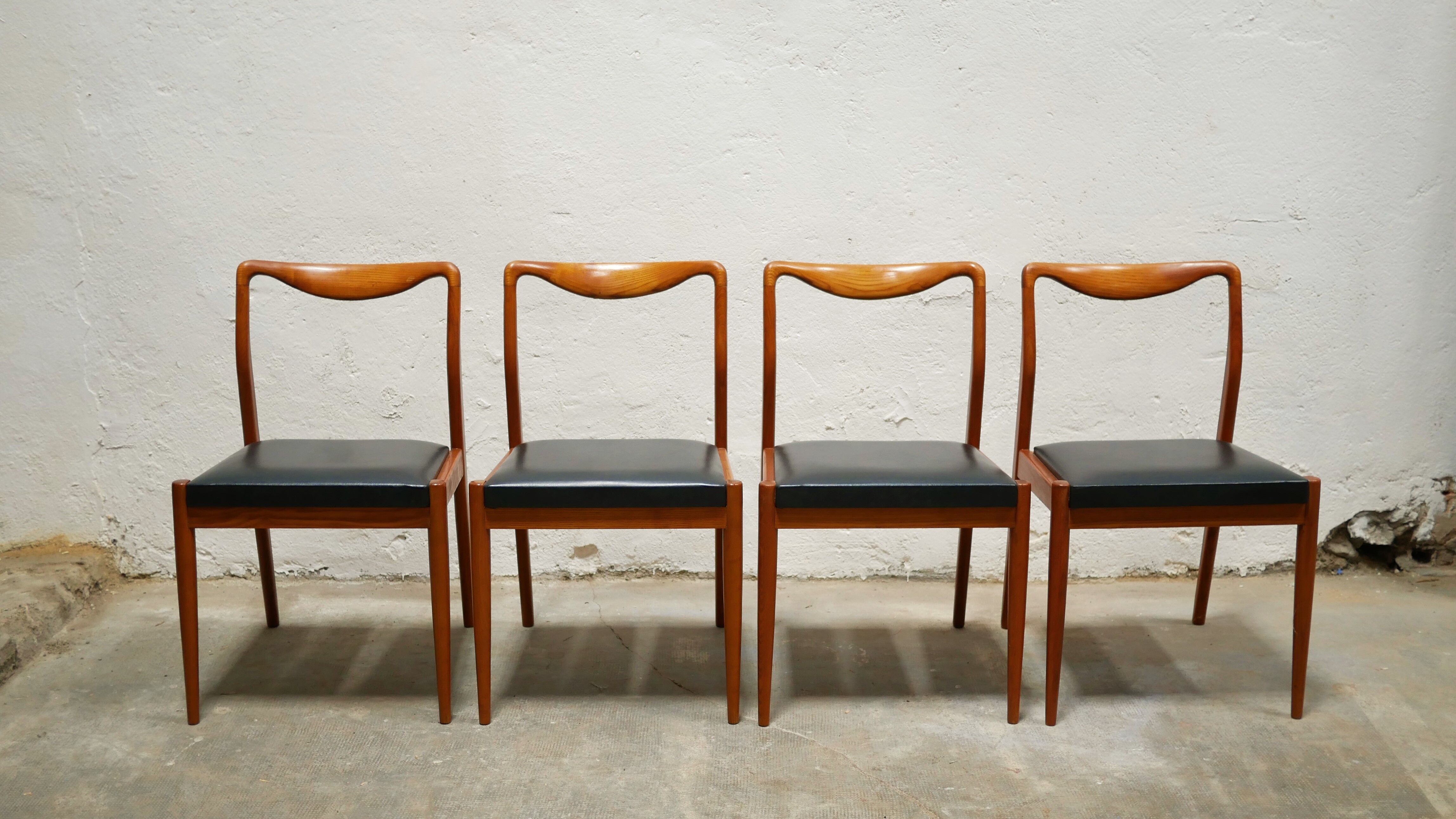 Series of 4 vintage Scandinavian chairs in teak and skaï
